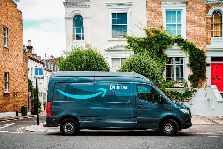 Delivery van parked on urban street for last mile logistics